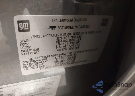 2021 GMC Sierra 1500 4Wd Short Box Slt из США, поврежденный, VIN 3GTU9DED7MG409592